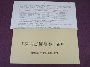 【株主優待】モスフードサービス(8153)の優待到着！500円優待券2枚！